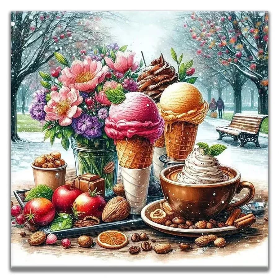 DIY Diamond Painting Ice Cream Cone Full Drill Embroidery snow Cross Stitch Kit Nut Cake Rhinestone Picture Home Decor Crafts
