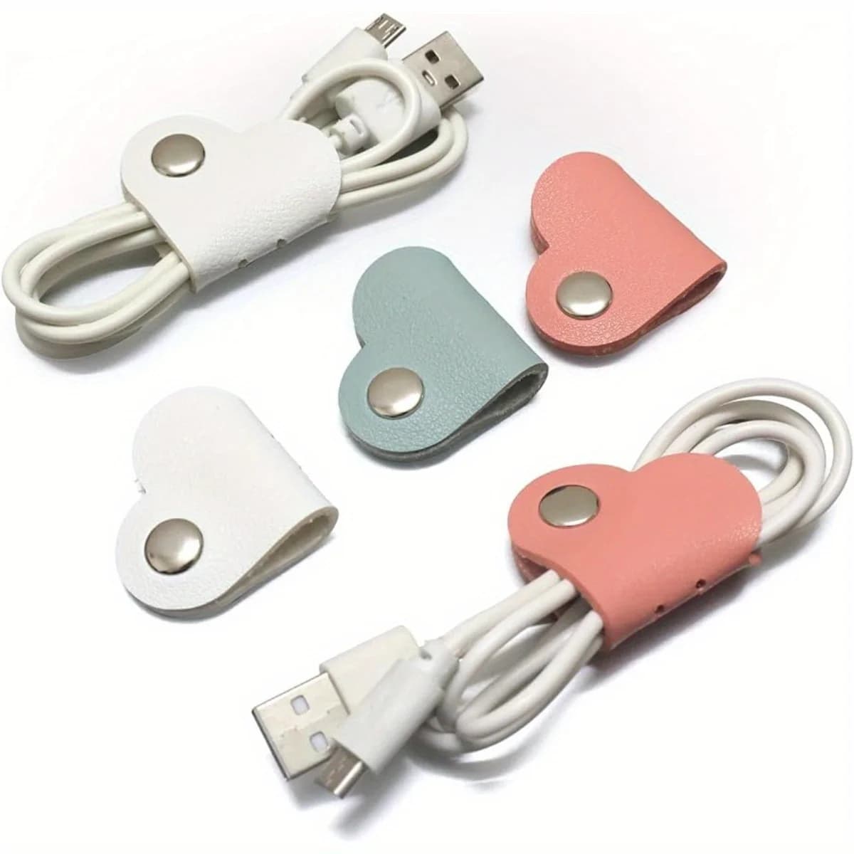 10 fermacavi in pelle a forma di cuore, organizer per cavi multicolore per auricolari, clip per la gestione dei cavi, regalo unisex