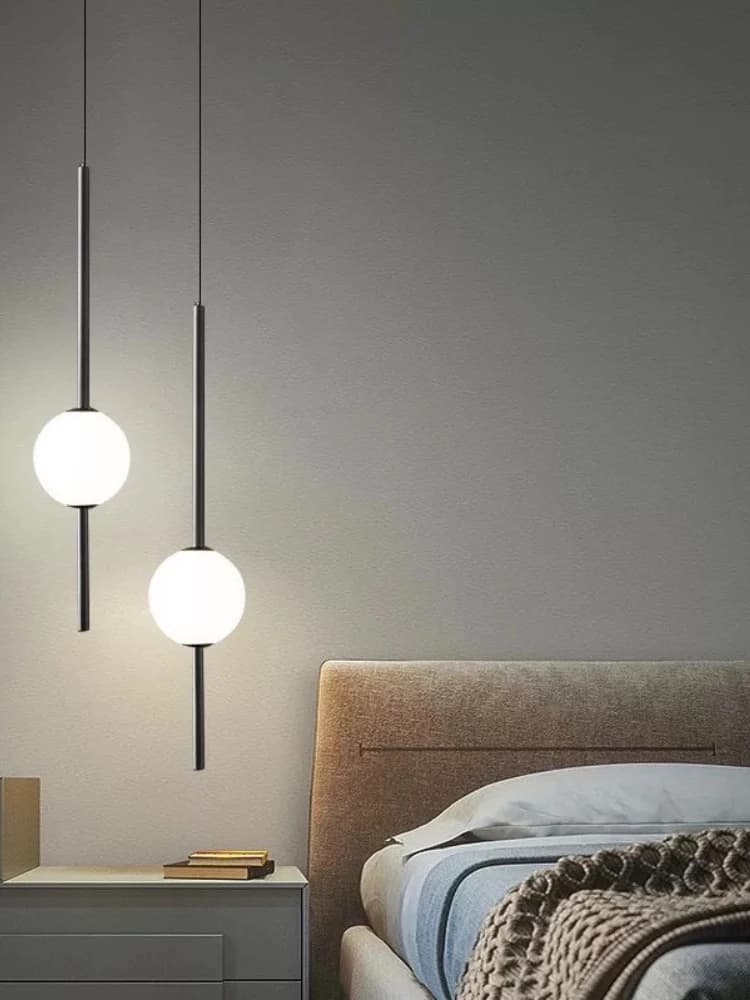 Lampadario da comodino nordico di fascia alta Semplice e moderno Camera da letto principale Cavo luminoso TV Sfondo Bancone da parete Linea lunga LED per pesci