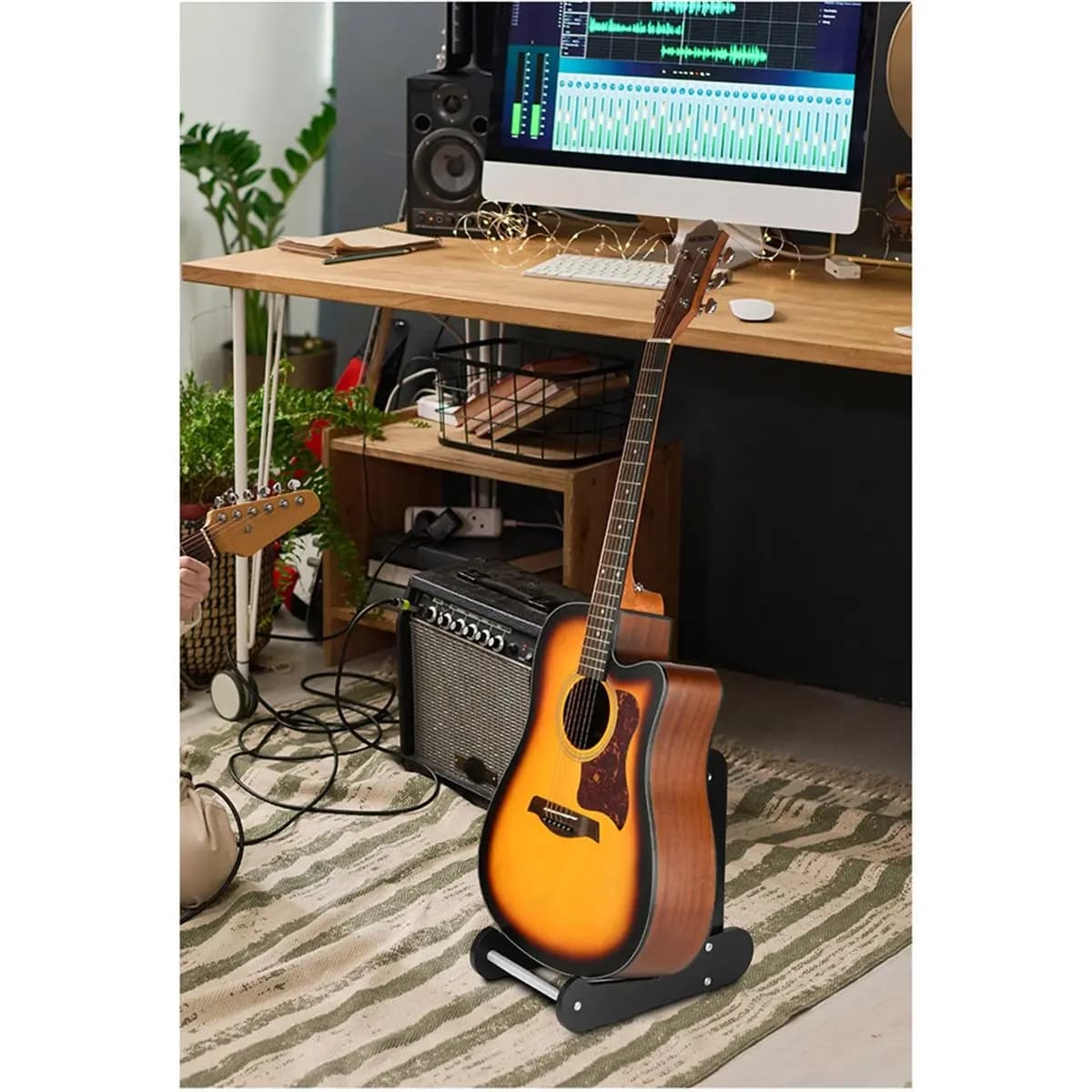 Supporto per Chitarra in Legno OKgood con Cuscinetto in Silicone Antigraffio per Chitarre Acustiche ed Elettriche, Banjo e Ukulele