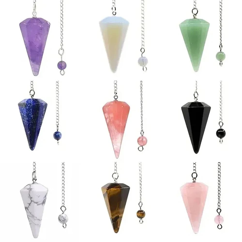 Natural stone cone hexagonal quartz pink tiger eye spirit pendulum agate crystal pendants for creation of jewelry accessories for necklaces