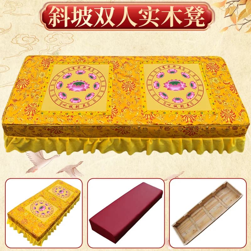 Double/triple solid wood kneeling mat kowtowing stool household lotus play seat cushion solid wood meditation mat futon