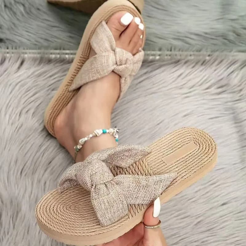 Women's Slippers Flat Sandals Fashion Butterfly Knot EVA Casual Sandals Breathable Beach Slipper Lightweight Cross Strap Sandals