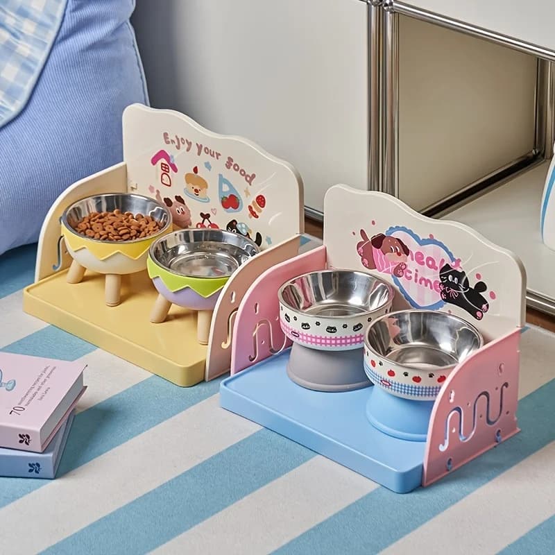 Tavolo per l'alimentazione di cani e gatti, anti-schizzi, anti-rovesciamento, facile da montare, lavabile, stazione di alimentazione per ciotole di cibo e acqua