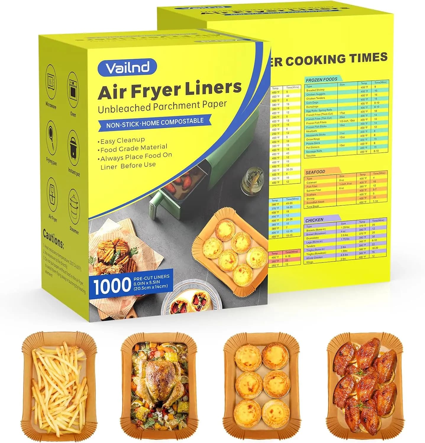 1000 Pieces of Paper Oven Disposable for Double Cestello Air Fryer, Rectangular 22x14 cm, Compatible with Ninja DZ201 DZ401, Chefman