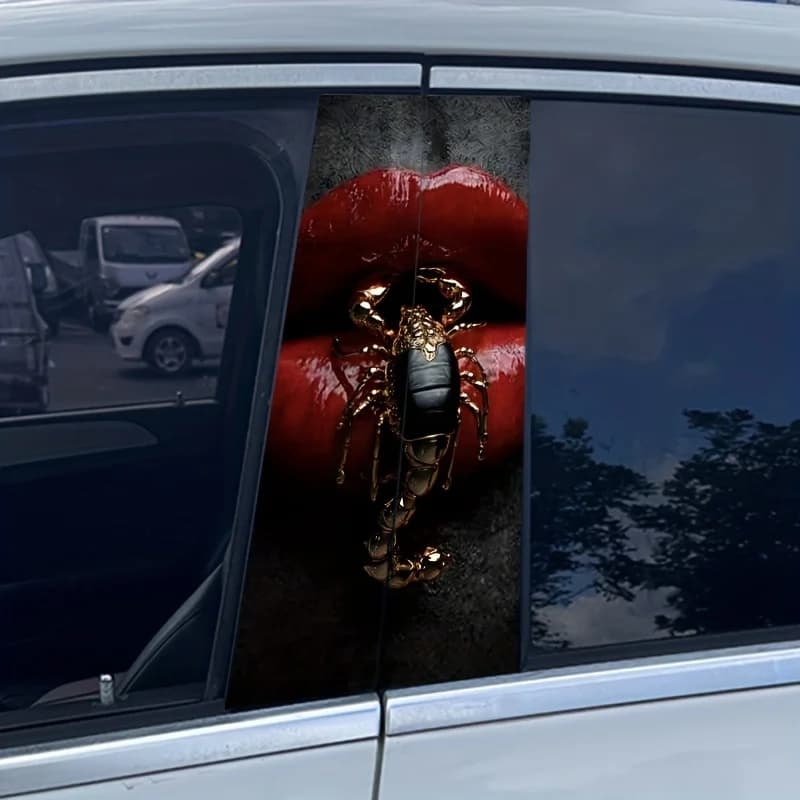 Set di 2 adesivi per montante B auto con motivo scorpione e labbra: set da 2 pezzi - impermeabili e resistenti ai graffi, adatti a tutti i modelli