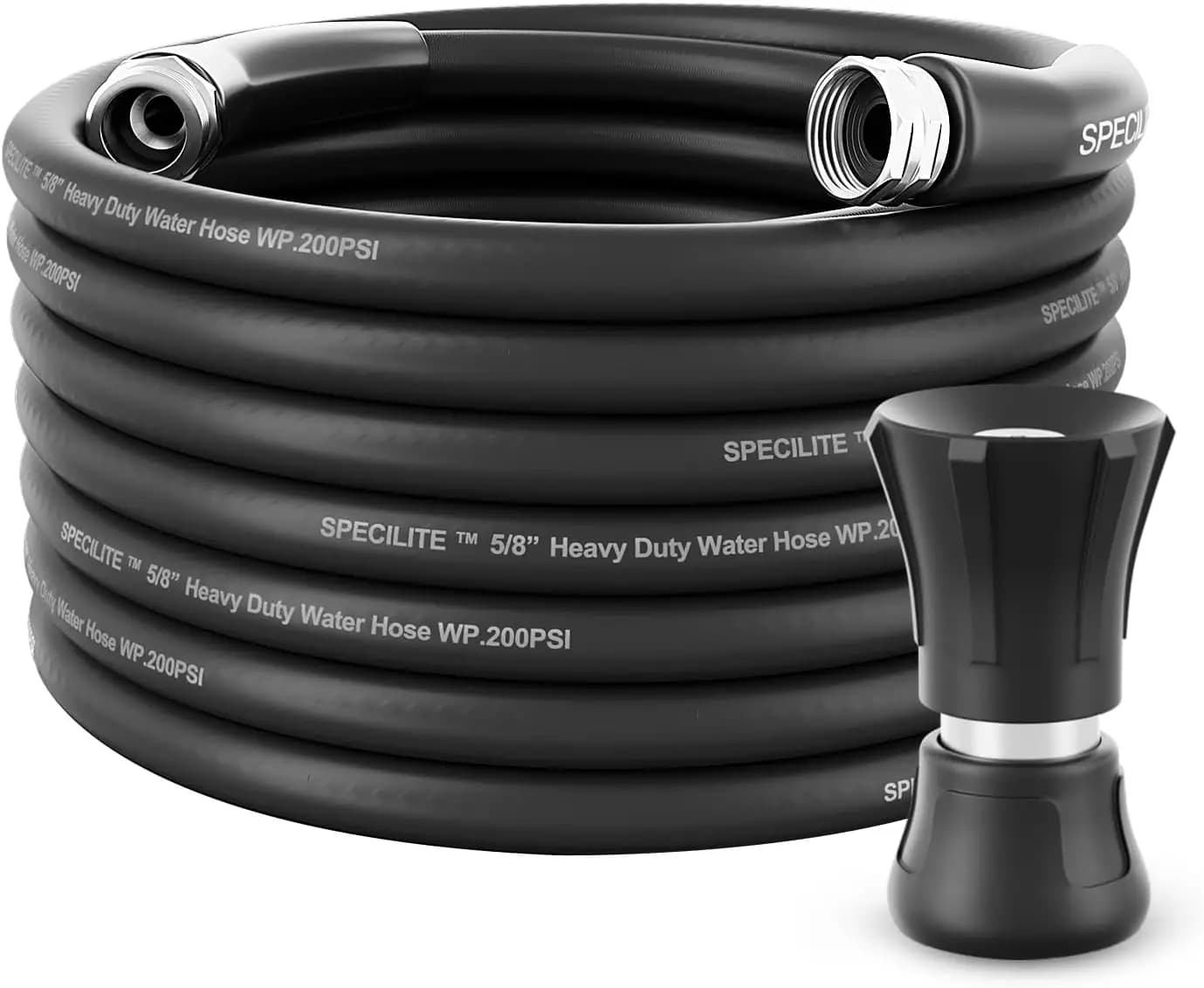 5/8 inch hot/cold water hose, 15 meters, with high flow nozzle, flexible rubber hose -50 °F to 158 °F With 3/4 inch stainless steel fitting