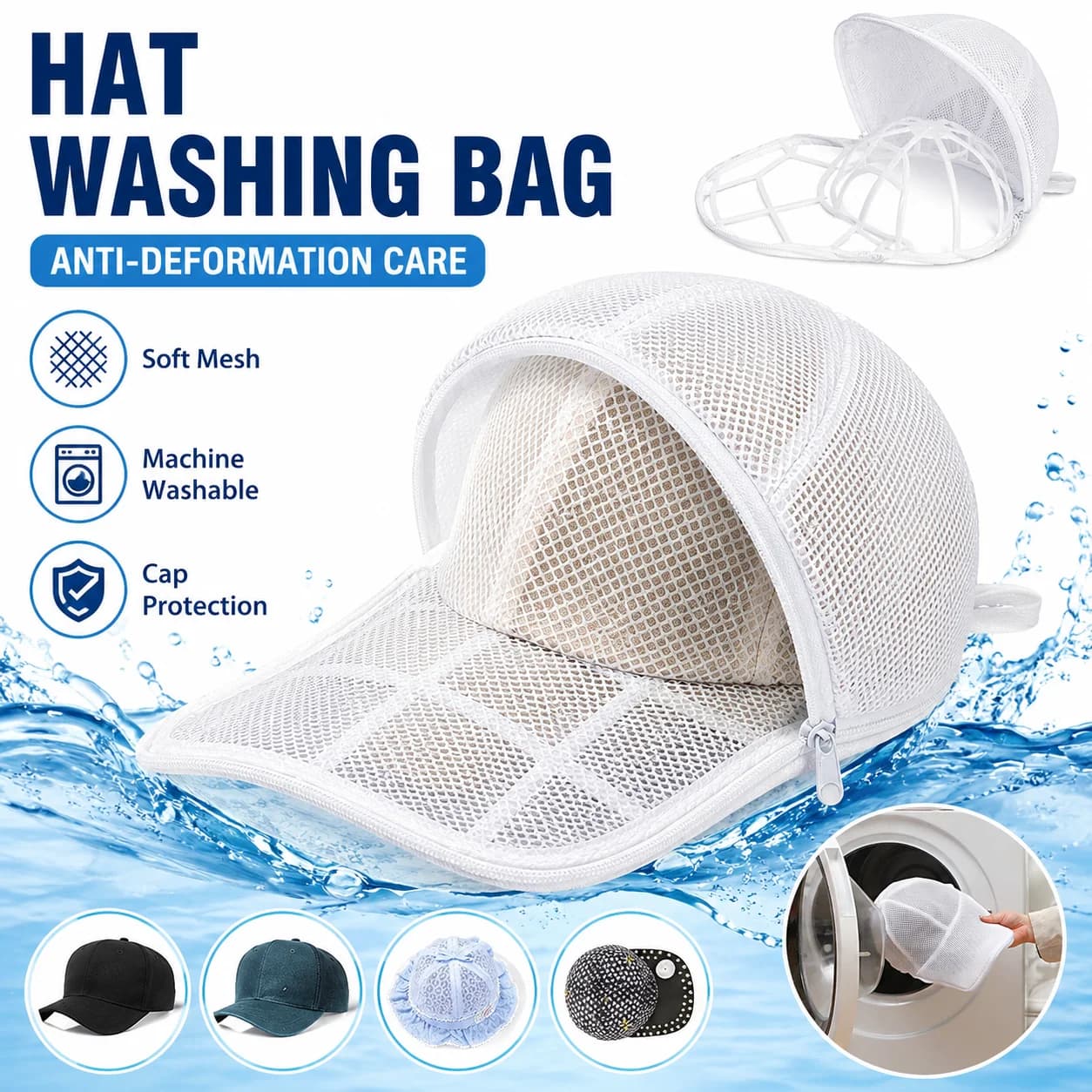 1/3/5 pz Sacchetto Morbido in Rete per Lavaggio Cappelli, Protezione Portatile per Cappellini da Baseball, Riutilizzabile, Lavabile in Lavatrice, Custodia