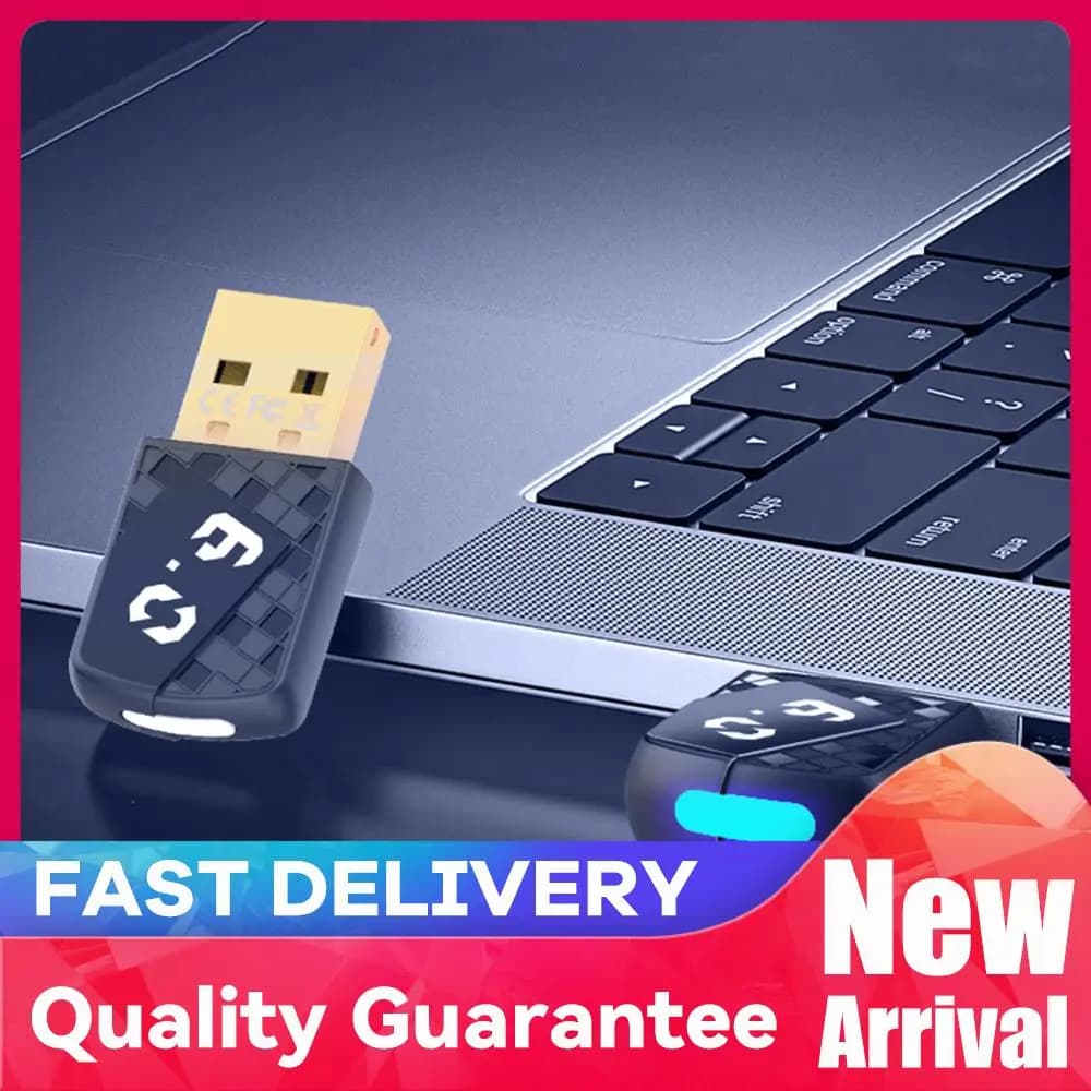 Adattatore dongle plug & play compatibile con Bluetooth 6.0, ricevitore e trasmettitore USB per cuffie, altoparlanti, tastiera, mouse, stampante