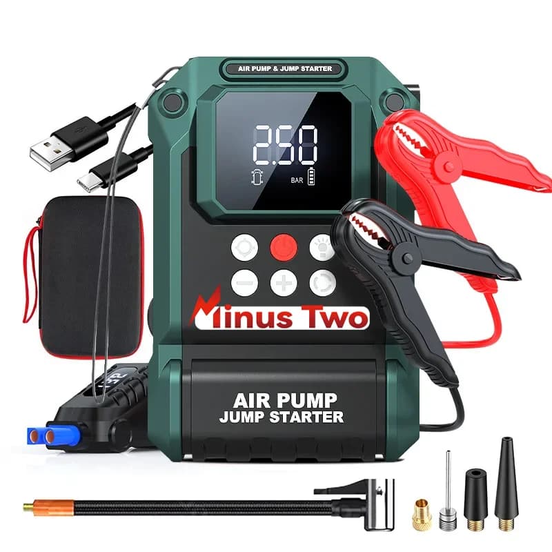 Strumento di Emergenza Auto Tutto-in-Uno 12V: Avviatore d'Emergenza, Compressore d'Aria 150PSI, Power Bank Portatile e Luce LED, Ideale per Motori a Benzina 6.0L/4.5L