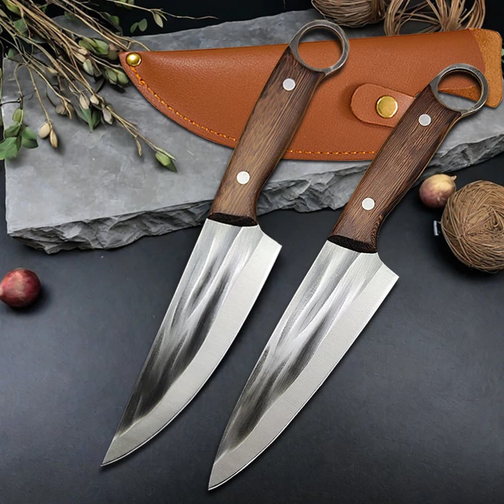 Mannaia per affettare disossare da chef forgiata Coltello da cucina professionale per carne di pollame Macelleria Coltello per sbucciare Coltello da griglia con fodero