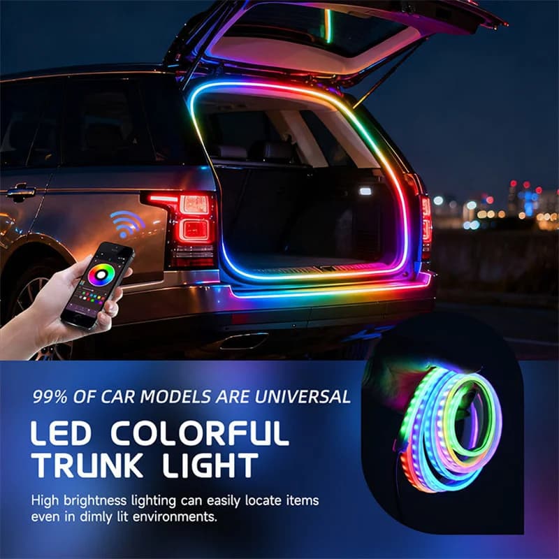 Striscia LED RGB 12V 4 Metri per Bagagliaio Auto, Lampada Decorativa Flessibile con Controllo App, Luce Atmosfera Neon Impermeabile