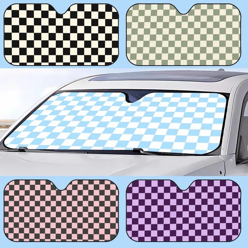 Classic Plaid Check Pattern Sun Visor Retractable Car Sun Visor Anti-Glare UV Protection Front Window Sunshade