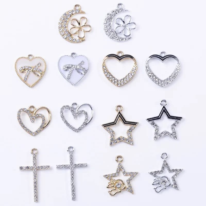 DIY handmade fashion full diamond love star cross earrings earrings UV color retention alloy accessories spot wholesale