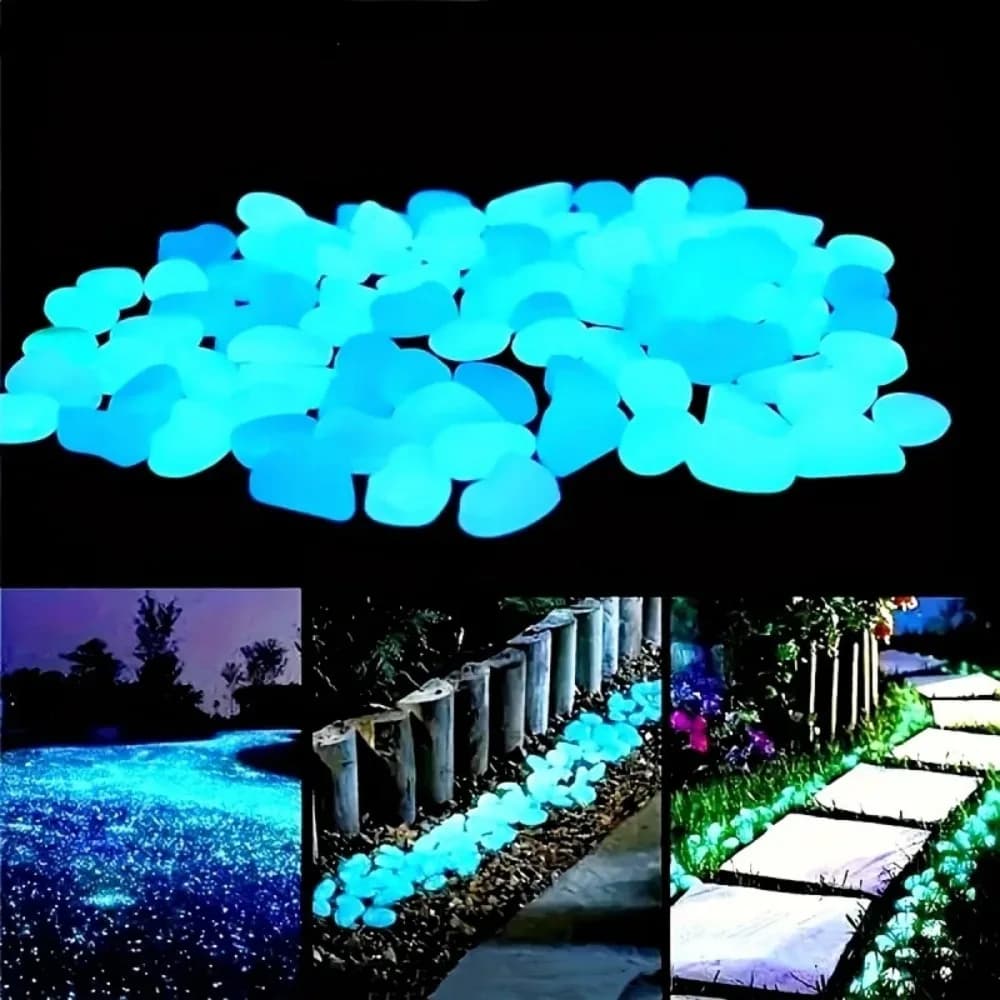 100 ciottoli che si illuminano al buio, pietre luminose in resina per paesaggi, percorsi da giardino, piante in vaso, parchi, decorazioni per acquari,