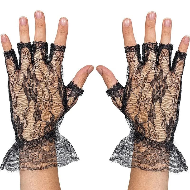 Guanti da donna sexy in pizzo floreale trasparenti sottili a mezze dita per cosplay, feste, performance sul palco, alla moda, personalizzati, morbidi