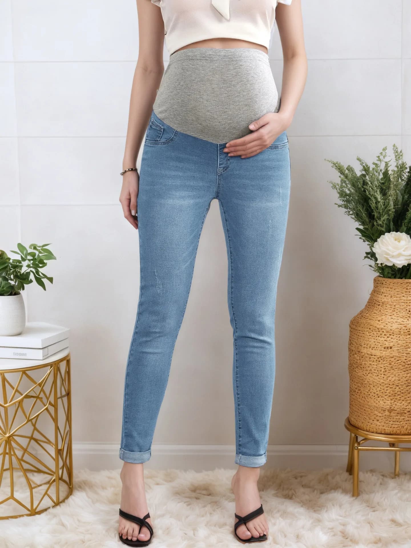 Jeans premaman neri/blu per la primavera autunno donne incinte vita alta supporto pancia pantaloni skinny alla caviglia pantaloni casual in denim Premama