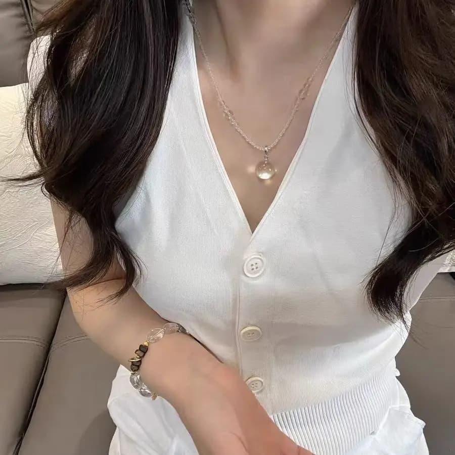 Women's Vacation-style Transparent White Crystal Dewdrop Necklace, Light Luxury Premium Choker, Summer Dopamine Versatile Accessory