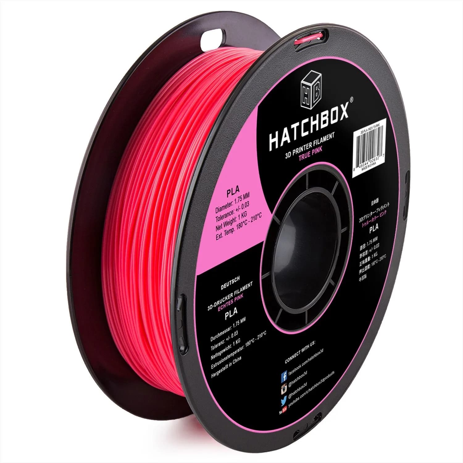 Filamento PLA Rosa Autentico da 1,75 mm per Stampante 3D, Bobina da 1 KG, Precisione Dimensionale +/- 0,03 mm, Facile da Usare per Principianti ed Esperti