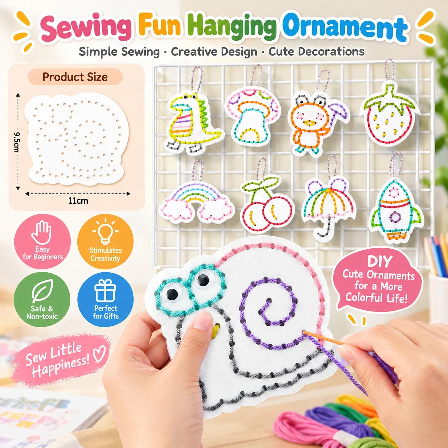DIY Sewing Crafts with Threads Plastic Needles Pre-punched Felt Boards Make Your Own Cute Pendants Embroidery Kit for Beginners