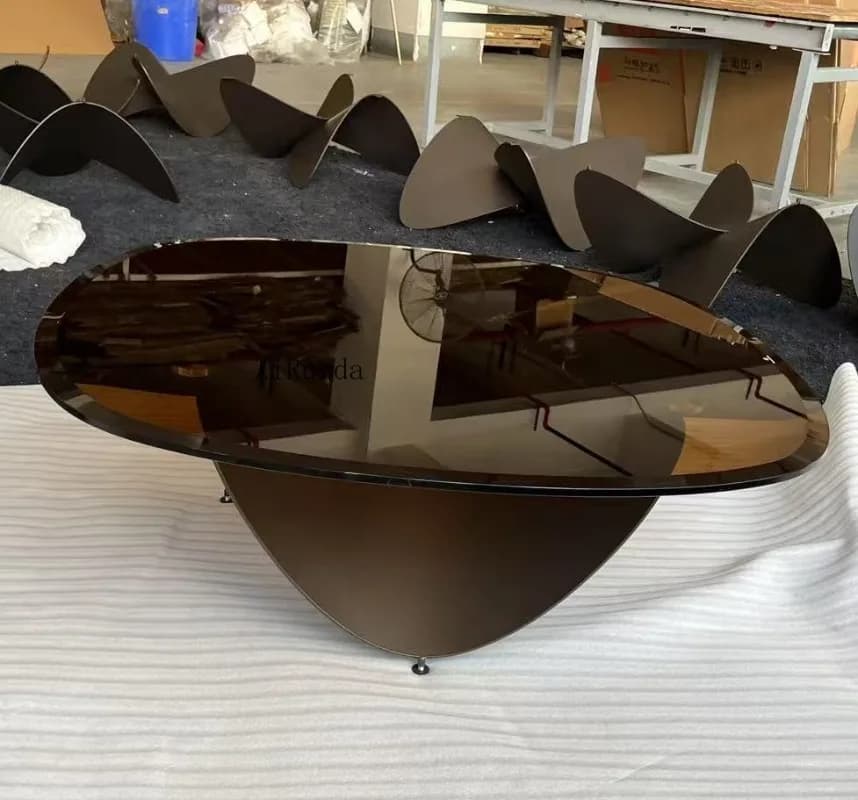 Modern minimalist living room round oval glass coffee table household or hotel furniture bedroom steel legs