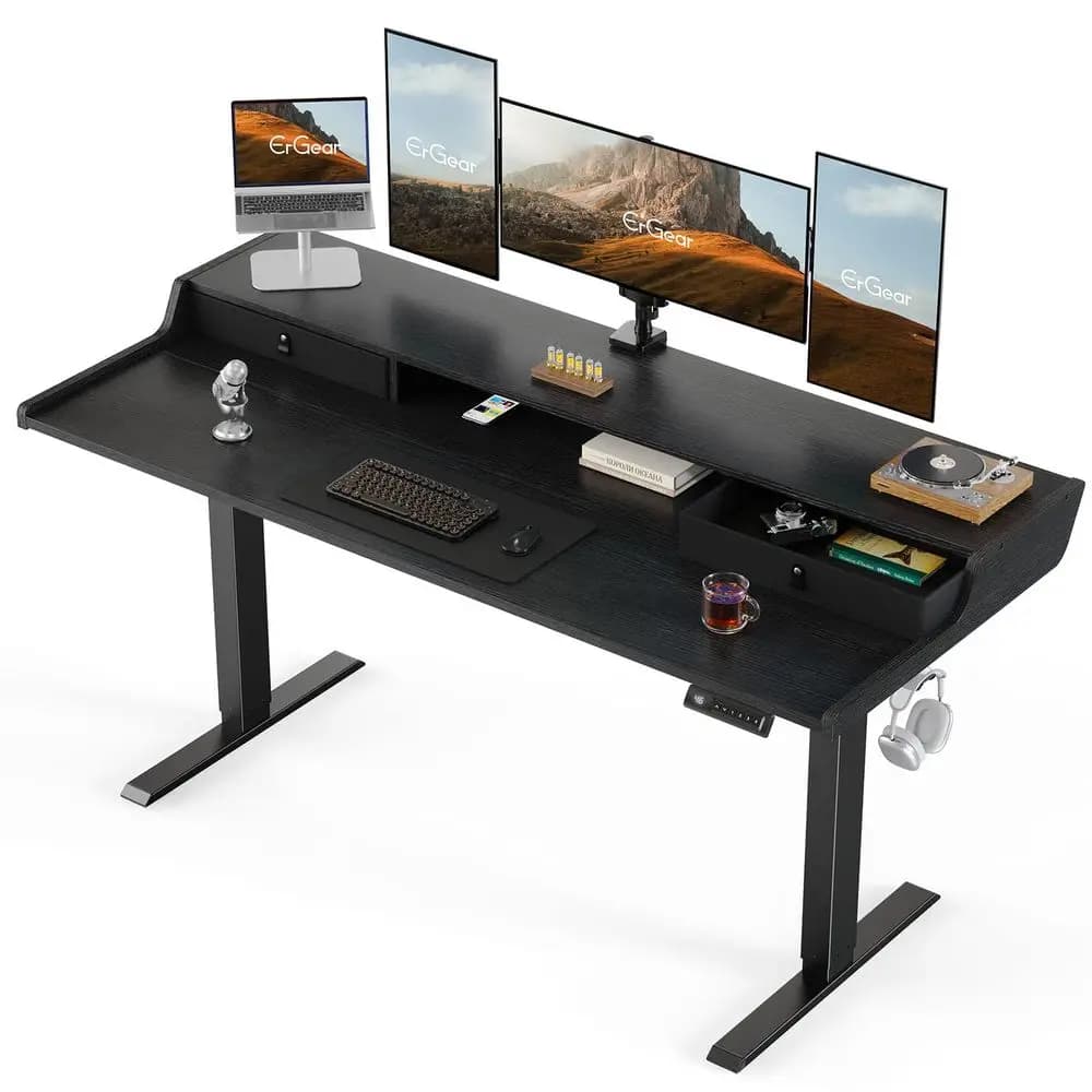 Scrivania Elettrica Regolabile in Altezza con Cassetti, Tavolo da Gaming 63 x 28, Supporto per Monitor Compatibile, Scrivania per Home Office