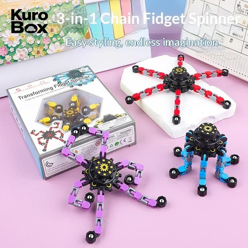 Fidget Spinner Trasformabile Robot Meccanico Deformabile Giocattolo Antistress da Dito Fluorescente Sensoriale per Bambini e Adulti