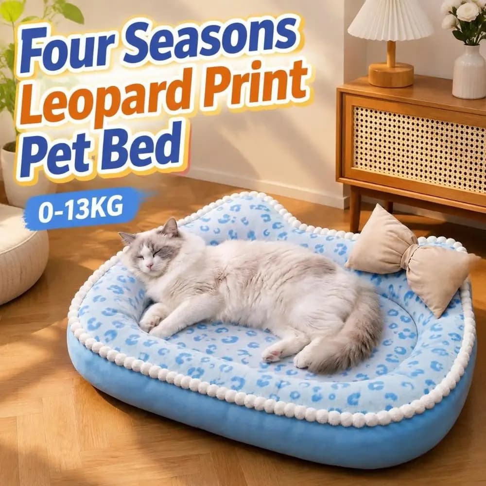 Leopard-print Cat Dog Sofa Bed Four Seasons Washable Pet Cushion Bed Breathable Soft Padded Cat Sleeping Mat Pet Sleeping