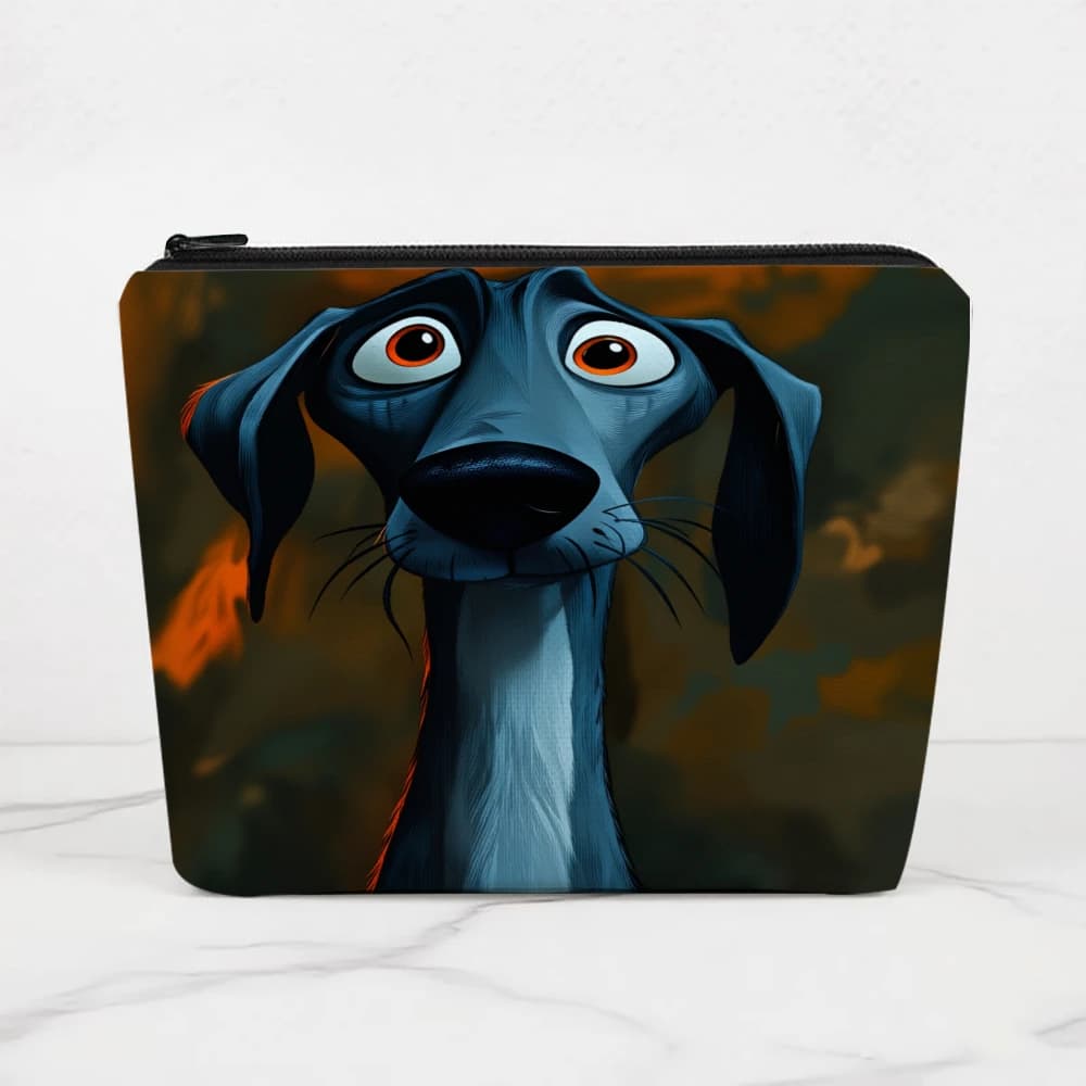 Borse per il trucco con cane blu dagli occhi grandi per ragazze, pochette per cosmetici, borsa da toilette, astuccio per matite, custodia da viaggio