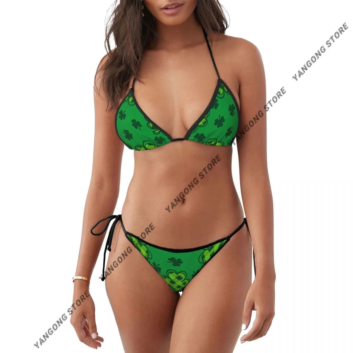 Woman Swimsuit Sexy Bikini Set Swimwear St Patricks Day Clover Pattern Two Piece Bathing Suit