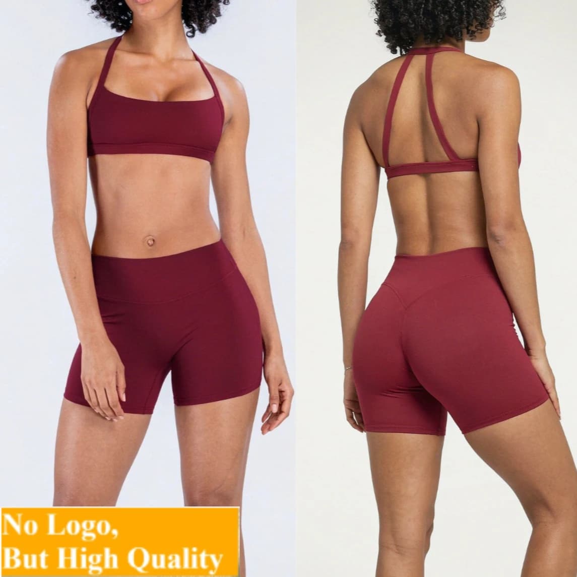 NO LOGO Brushed double shoulder straps sports bra+yoga shorts peach hip lifting fitness high waist slimming outdoor cycling set