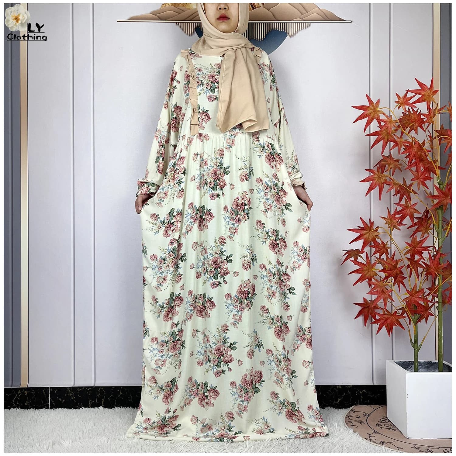 New Muslim Long Sleeves Abaya for Women Ramadan Prayer Dubai Turkey Female Robe Cotton Coached African Dress Turbante Municipality