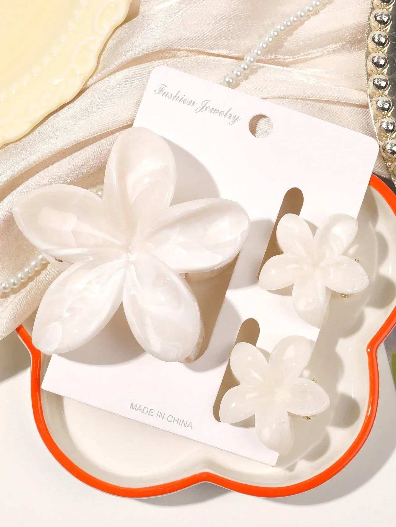 Set di 3 fermagli per capelli a forma di fiore, diverse dimensioni, accessori estivi da spiaggia in acrilico