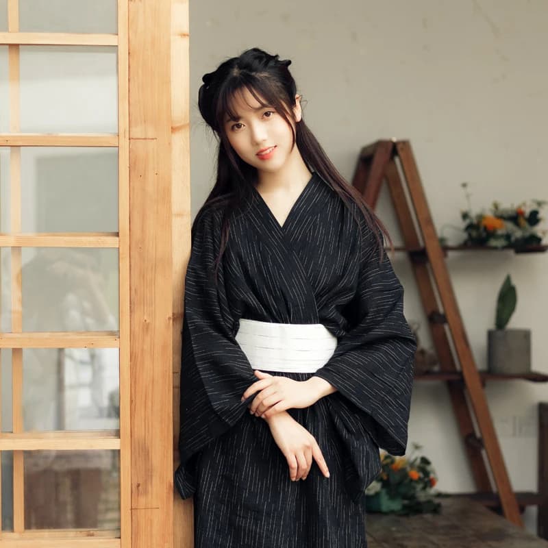 Traditional Japanese-style Kimono with spa robe for couple Obi Color black cosplay clothing Yukata for women