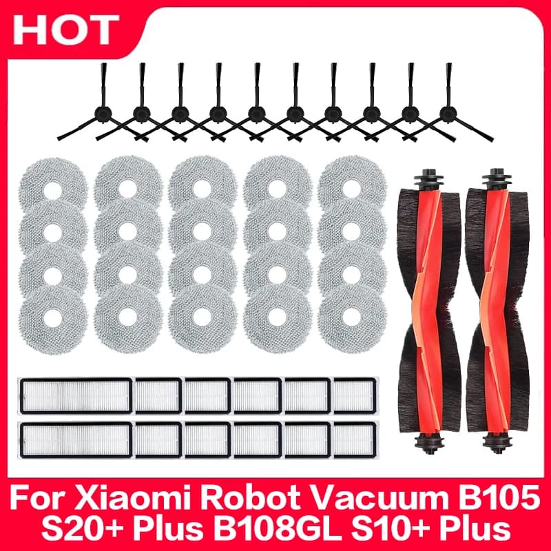 Ricambi per Robot Aspirapolvere Xiaomi S20+ Plus B108GL/ S10+ Plus B105: Filtro HEPA, Rullo Principale, Spazzola Laterale, Panno per Mocio, Accessori