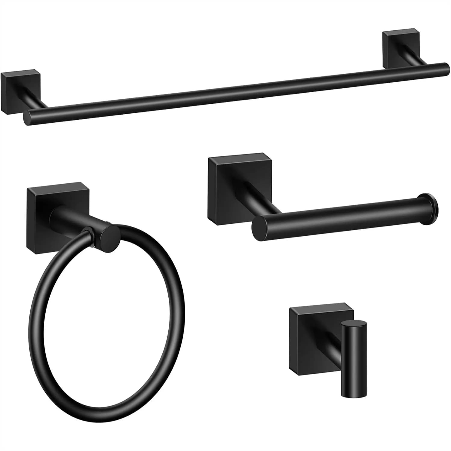Set di Portasciugamani Nero Opaco, Set di 4 Accessori per Bagno con Anello Portasciugamani e Ganci, Portaoggetti da Parete in Acciaio Inossidabile Resistente