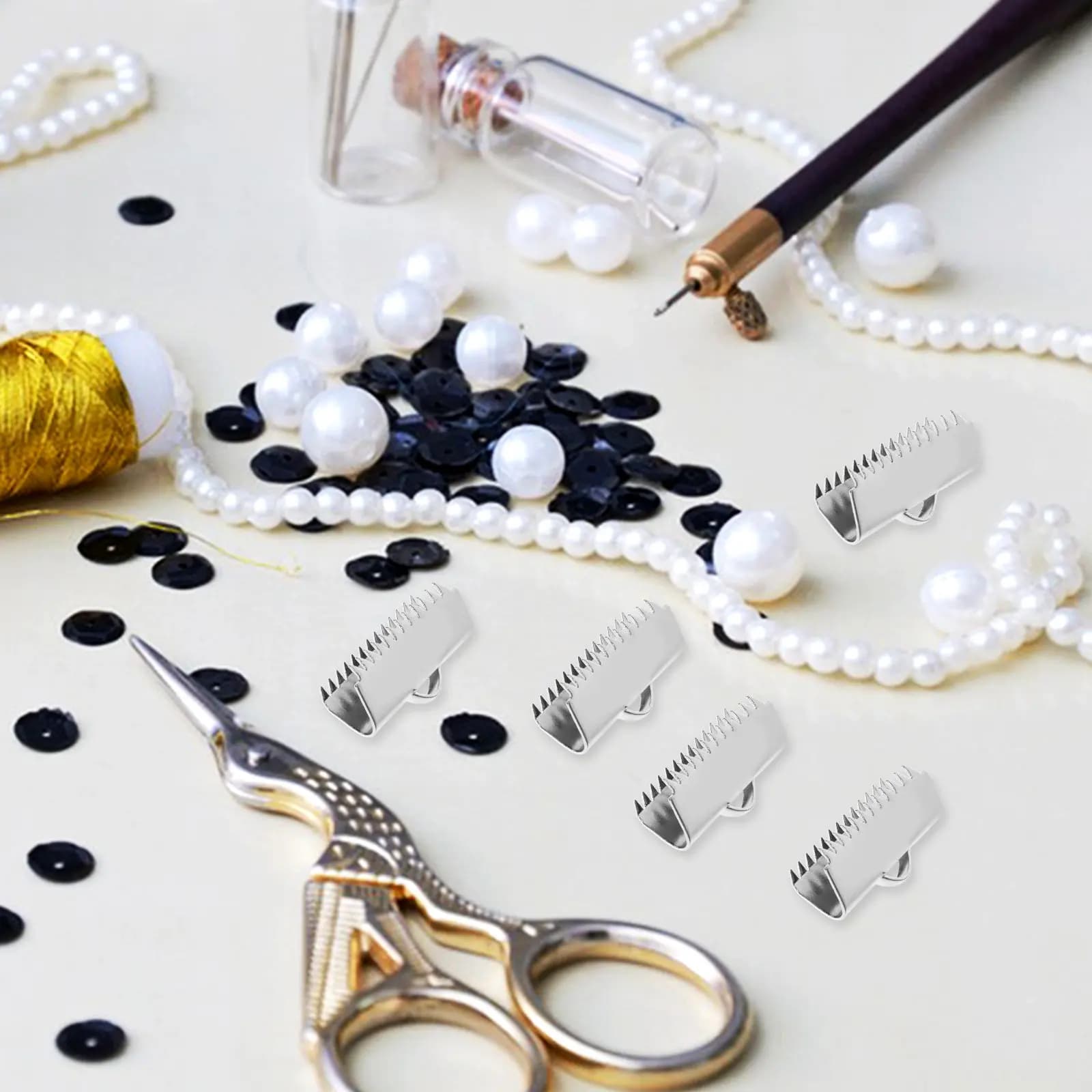 20Pcs Jewelry Making Ribbon Ends Stainless Steel Pinch Crimp Clamps Fasteners for DIY Bracelet Necklace Cord Connectors