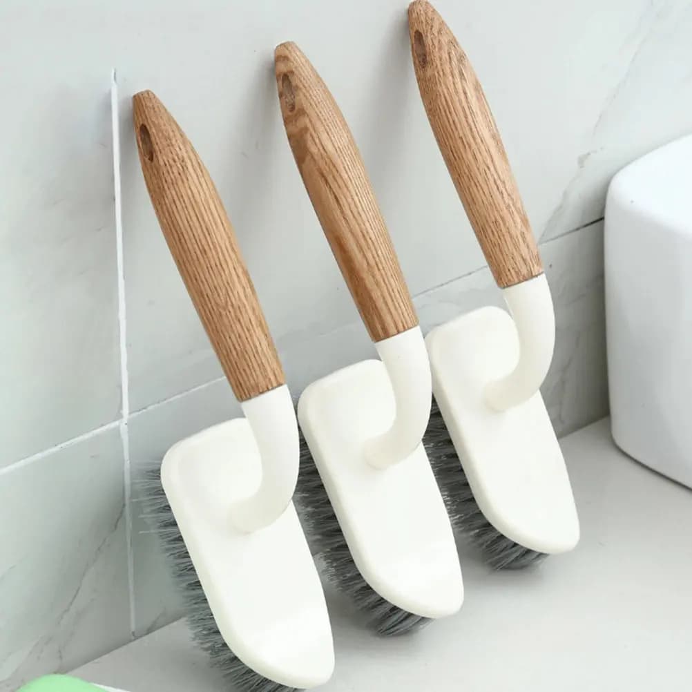 1Pcs Hard Bristle Cleaning Brush Wooden Handle Polished Comfortable Grip Hanging Hole Bathroom Bathtub Shower Deep Cleaning