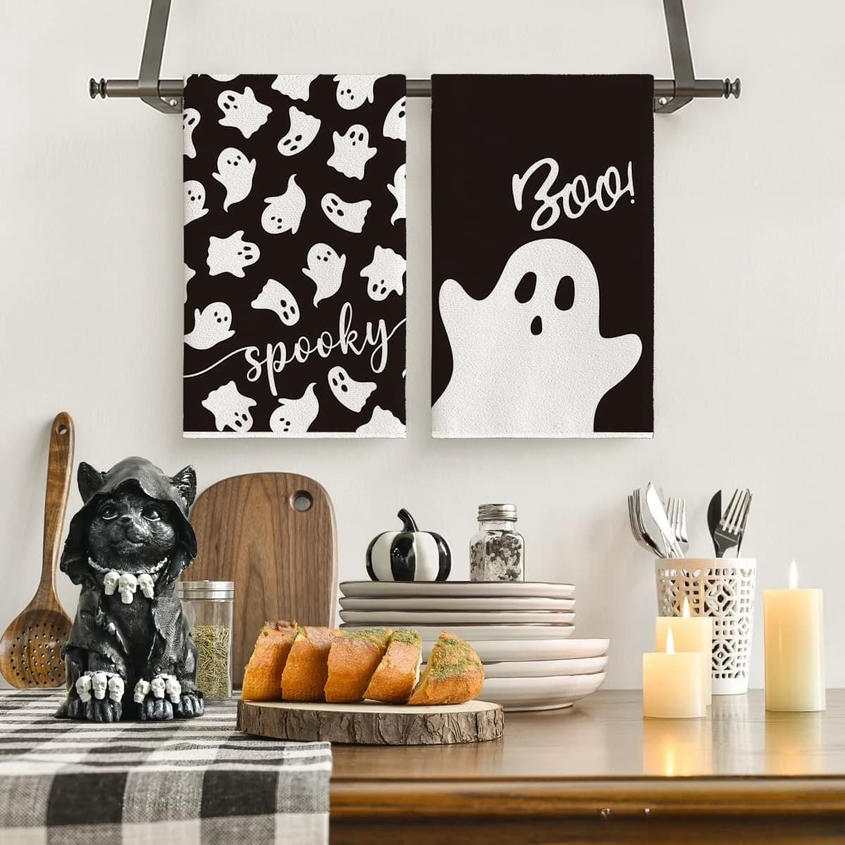Halloween Fantasma Nero Spettrale Asciugamani da cucina Accessori da cucina Barra assorbente Strofinacci Asciugamani Forniture da cucina