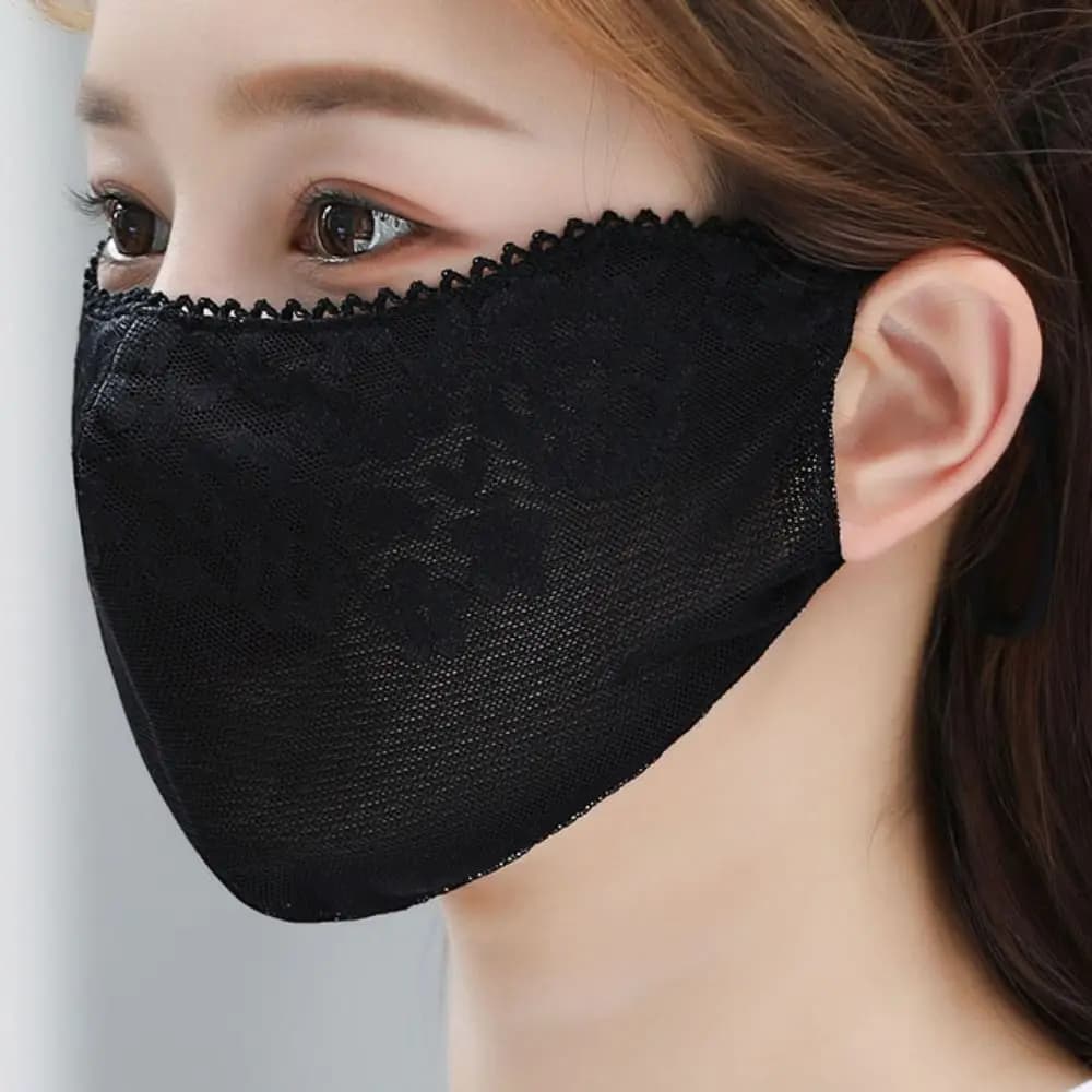 Solid Color Sunscreen Lace Mask Hanging Ear Flower Sunscreen Face Cover Sunshade Breathable UV Protection Mask Sports