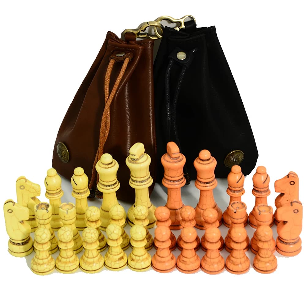 Nuovo set di scacchi con 32 pezzi degli scacchi turchese bicolore giallo arancione e custodia in pelle artificiale, giocattolo degli scacchi da gioco da tavolo