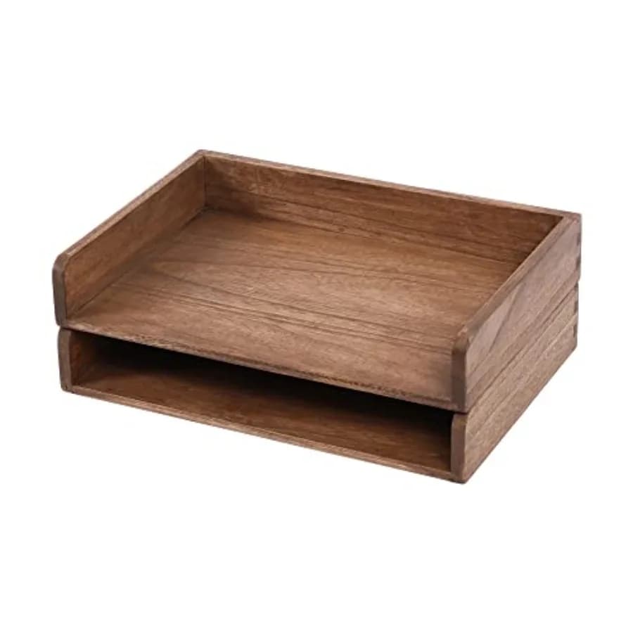 Portadocumenti da Scrivania Impilabili per Fogli Formato Letter/A4 - Organizzatore per Documenti da Ufficio in Legno - Scaffale Porta Cartelle in Legno