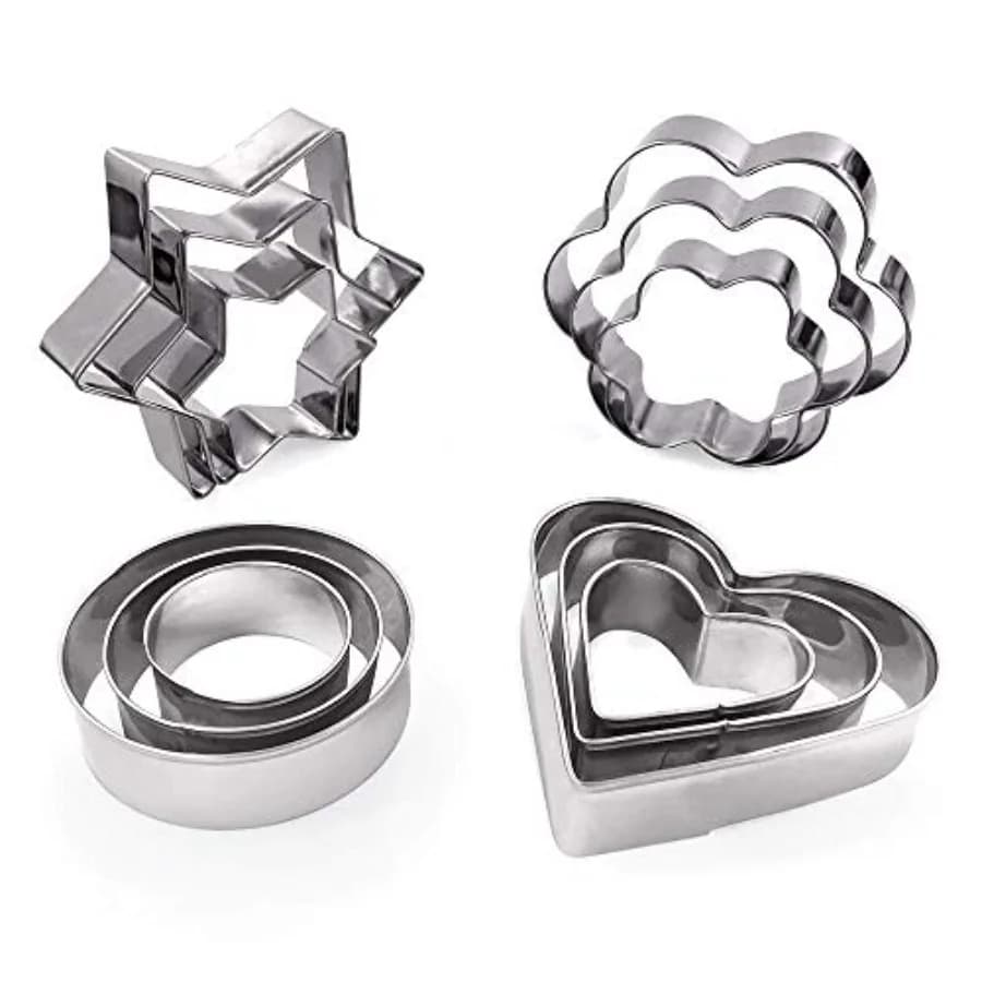 12-piece stainless steel biscuit set with flower-shaped round heart-shaped star shapes for cooking kitchen utensils ideal for Christmas dessert
