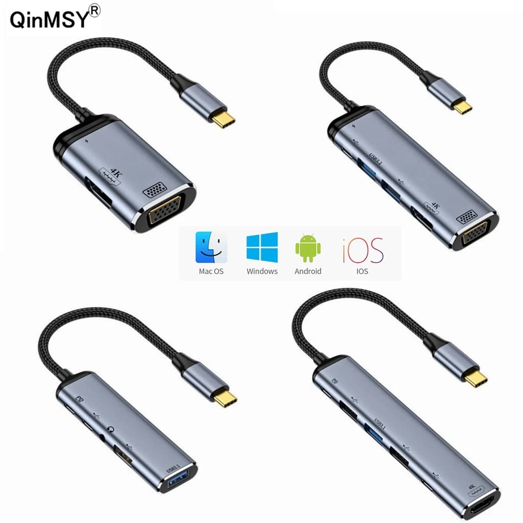 Splitter from type c to USB to VGA DP 4K Thunderbolt 3 Docking station compatible HDMI Laptop Adapter with RJ45 PD100W Gen2 connector