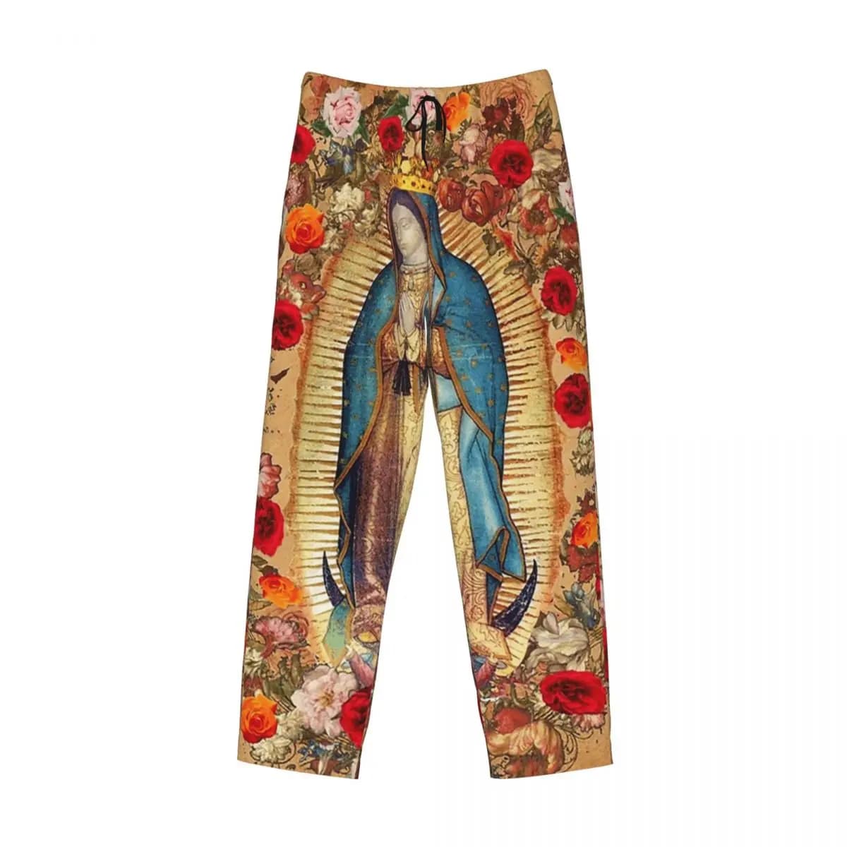 Pantaloni da pigiama messicani cattolici personalizzati Nostra Signora di Guadalupe Vergine Maria Pantaloni da notte da uomo con tasche