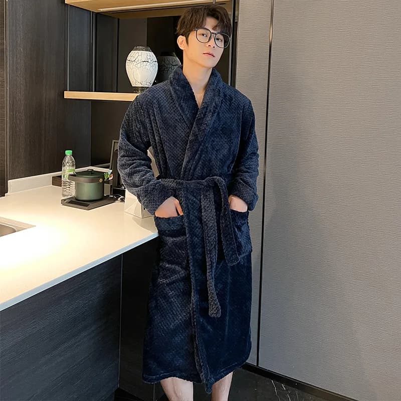 Winter night garments thick coral velvet pyjamas for men winter plush thick flannel clothing for home towel robe for men