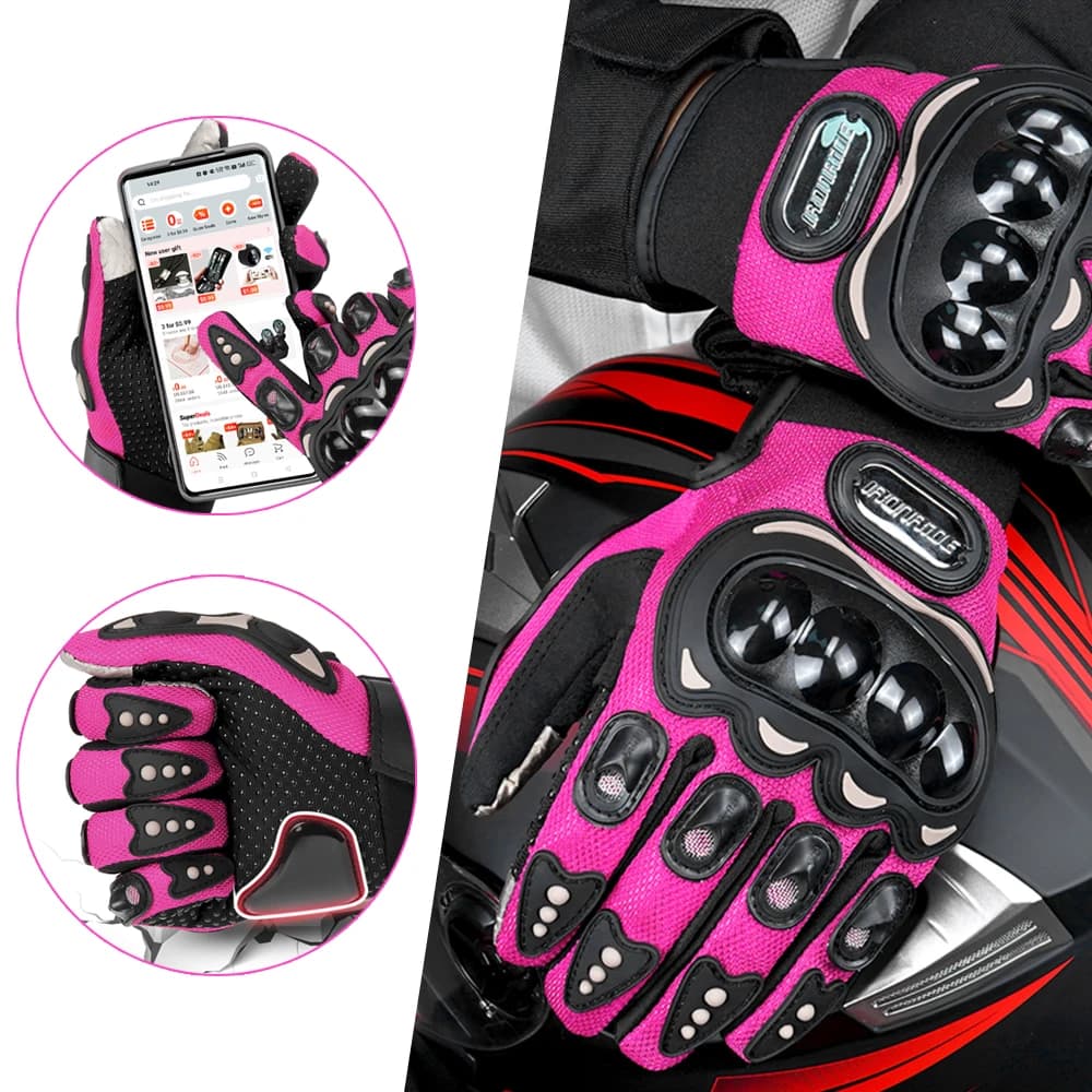 Women Summer Motorcycle Gloves Touch Screen Outdoor Motocross Non-slip Riding Gloves Motorbike Full Finger Gloves Wear-Resistant