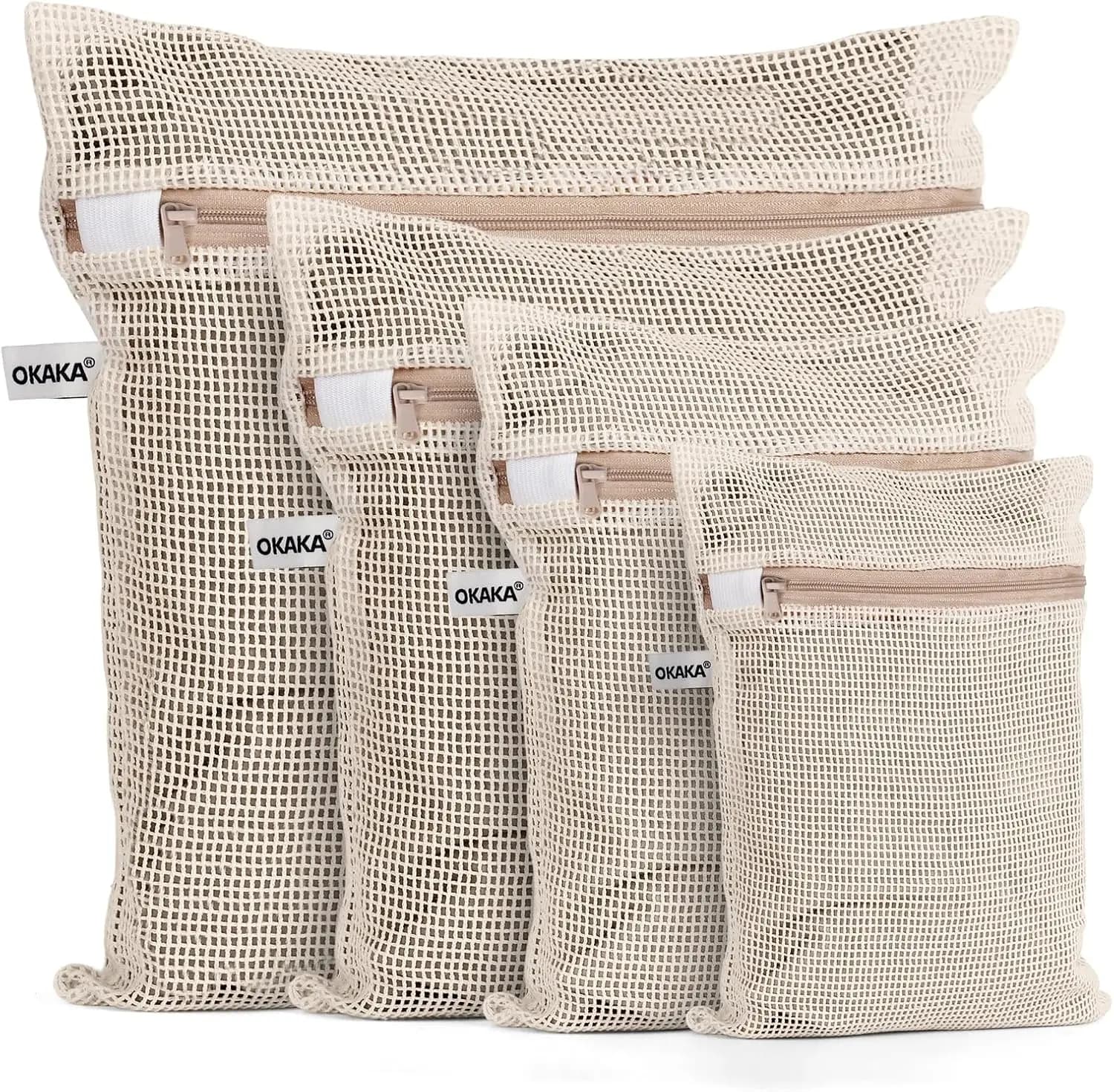 Sacchetti per Bucato in Rete 100% Cotone, Set di 4, Morbidi e Naturali