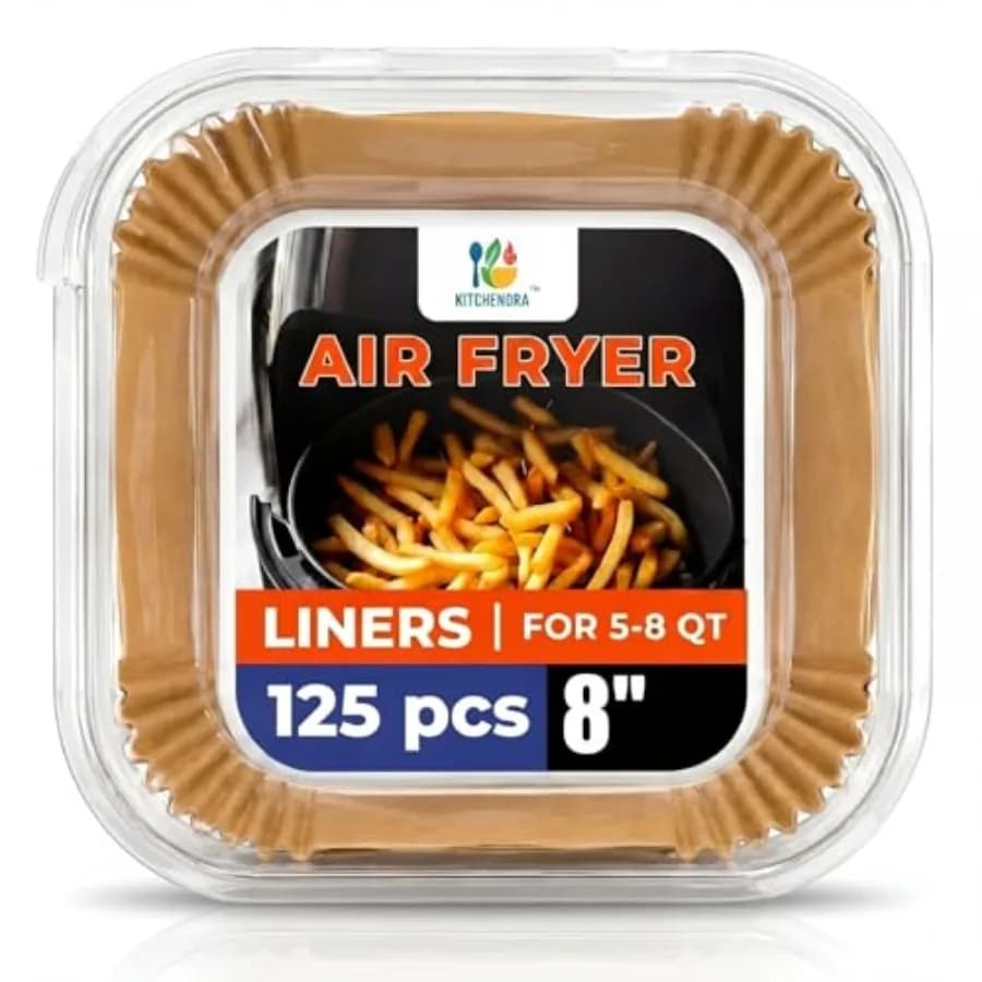 Air Fryer Liners Disposable, 125 Pcs 8" Square Parchment Paper for 5-8 QT Air Fryer Basket, Non-Stick, Oil-Proof, Unbleached, B