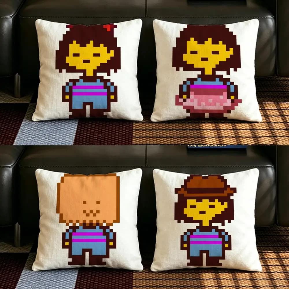 U-Undertale-S Set di fodere per cuscini in lino naturale, decorazione tutto in uno per divano, camera da letto e sedia